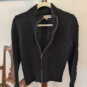 Jones New York Black Textured Zip-Front Cardigan